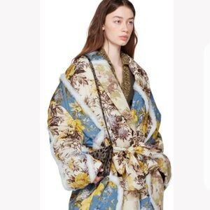 Acne Studios Floral Blue and Yellow Wrap Coat